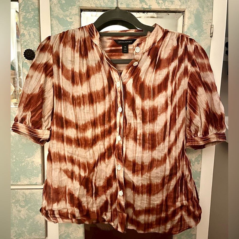 Banana Republic Ramie blouse zebra burnt orange print